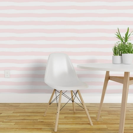 Removable Water Activated Wallpaper Light Pink Stripes Geometric Simple Baby