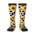thumbnail image 1 of Fotbe Cow Print Sunflower Calcetas Divertidas Estampadas para Hombre y Mujer, Calcetas de Algodón hasta la Rodilla para Caminar, Correr, Enfermería y Embarazo, 1 of 6