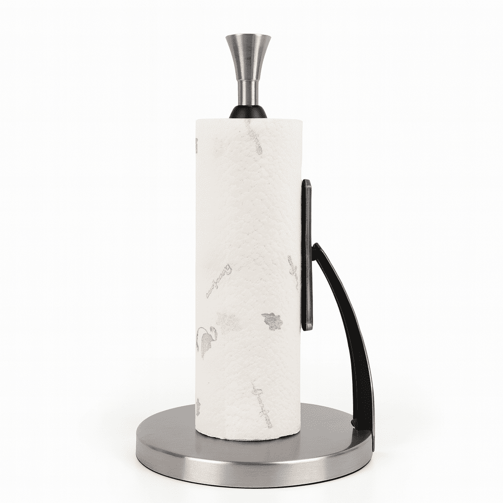 Brushed Stainless Steel Paper Towel Holder – Perfect Tear Technology, One-Handed Operation, Weighted Non-Slip Base, Fits Most Roll Sizes – 7"x17"x13.78" Countertop Dispenser