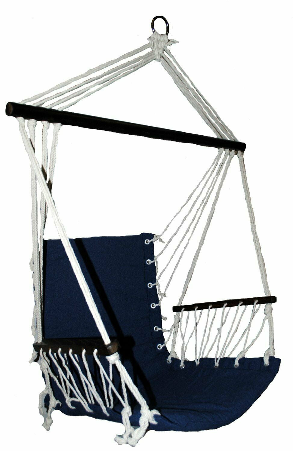 OMNI Patio Swing Seat Hanging Hammock Cotton Rope Chair With Cushion Seat Blue