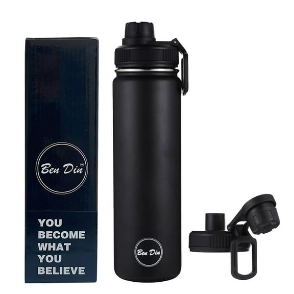 Ben Din Clothing Stainless Steel Water Bottle 22oz Leak-Proof, Black