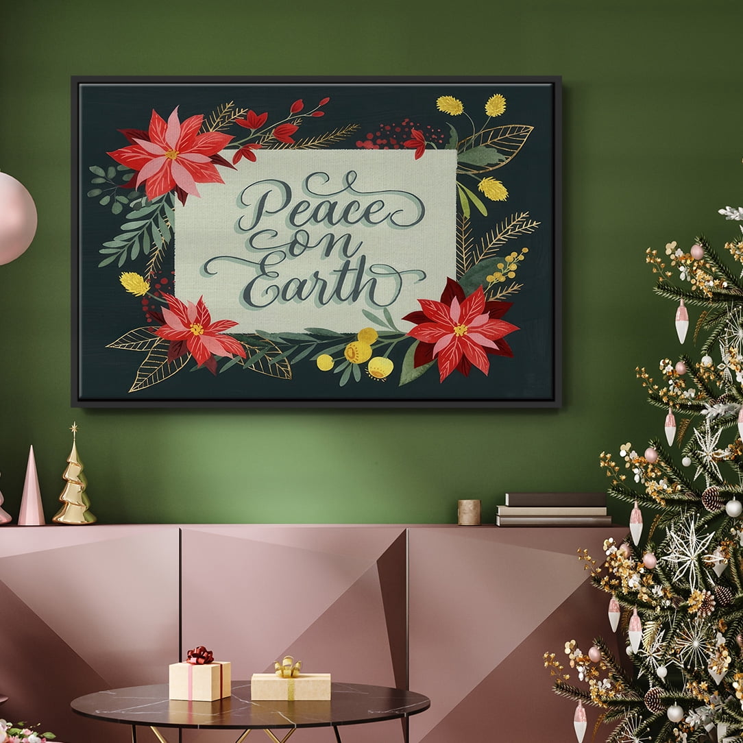 Bright Christmas Night II - Framed Gallery Wrapped Holiday Canvas - 17 x 25 - Black Frame