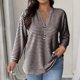 thumbnail image 2 of Mujeres de Manga Larga Tops Casual Rayas Botón V Cuello Suéter Blusa, Mujeres de Manga Larga Tops Moda Primavera Otoño Uso Diario, 2 of 8