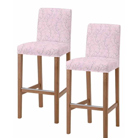 Pink Branches Bar Stool Covers Set of 2, Vintage Art Farmhouse Stretch Washable Bar Chair Covers with Backs, Removable Pub Counter Height Chair Cover for Kitchen Dining Room Cafe