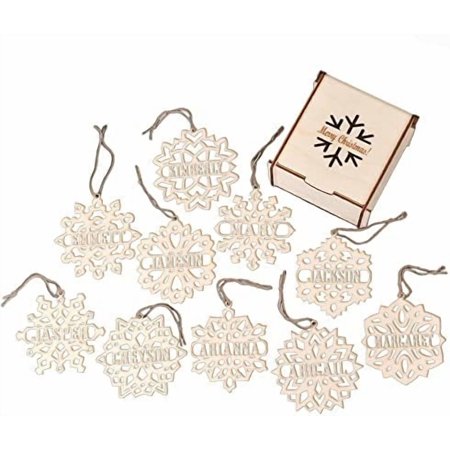 Personalized Snowflake Ornaments Set of 10-5 Inches Wood Christmas Tree Decor - Engraved Christmas Ornaments - Laser Cut Christmas Ornaments$$Home Decor Kitchen & Other