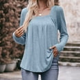 thumbnail image 2 of Posijego Women's Tunic Square Neck Long Sleeve Pleated Dress Formal T Shirt Fashion Fall Winter Clothing, 2 of 7