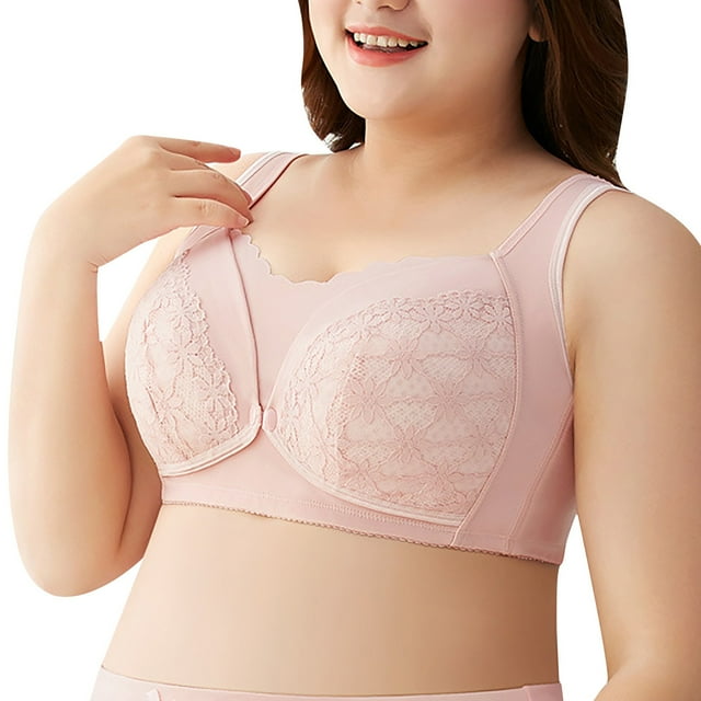 Aayomet Bralettes for Women Plus Size Front Vest Non Rim Cotton Fashion Underwear (Pink, B)