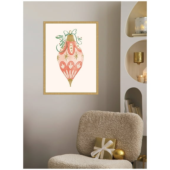 Kate and Laurel Framed Canvas Wall Art Print 'Holiday Ornament Collection 1' by Jill Labieniec, 18 x 24 Sylvie Bright Gold Frame, Vintage, Holiday Art for Wall Decor