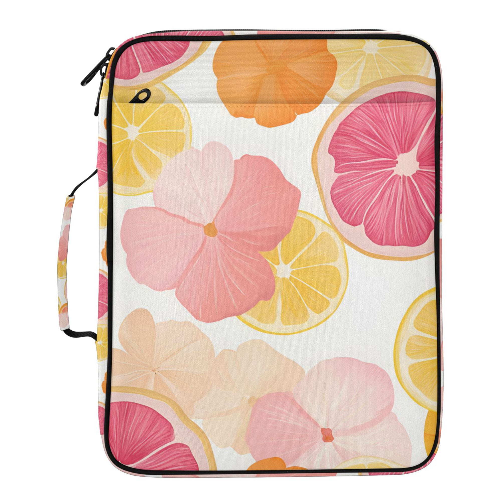 FORMRS Accordion File Folder A4 Size 7-Pocket Expanding Document Organizer Bag with 3 Ring Binder, Pink Floral Orange