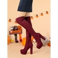 thumbnail image 4 of BLISSFUL STEP Women's Boot Platform Block Heel Over Knee Boots Burgundy 6, 4 of 8