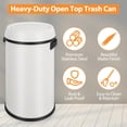 thumbnail image 4 of 17 Gallon Swing Top Kitchen Trash Can, 65 Liter Large Capacity Recycling Bin, Commercial Stainless Steel Waste Container, Round Waste Bin for Outdoor, Home Office, Restaurant - White Swing Top, 4 of 7