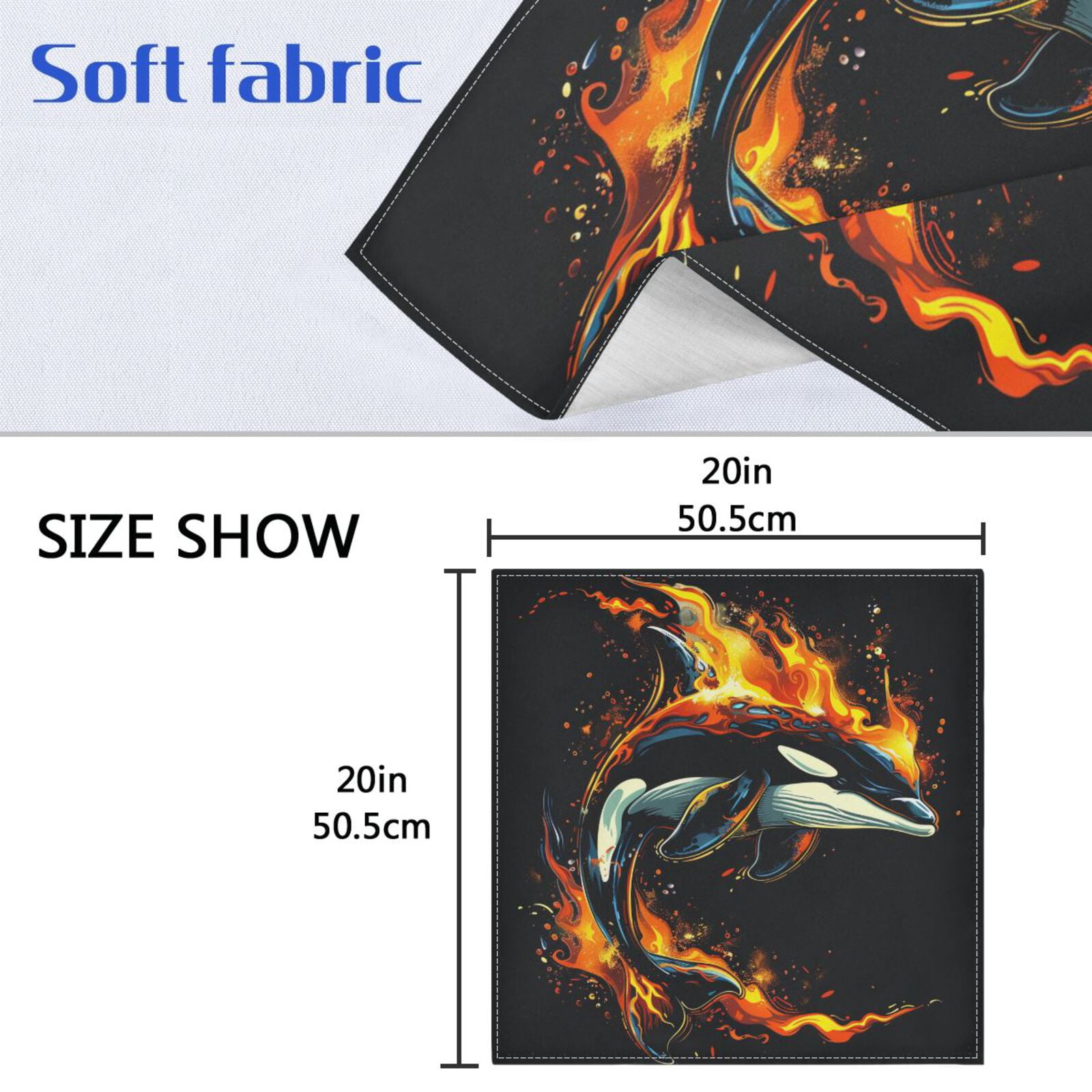 JSTEL Killer Whale Flame Cloth Napkins Set of 6, 20x20 Inch Washable and Reusable Napkin for Decoupage Dinner Party Everyday Use
