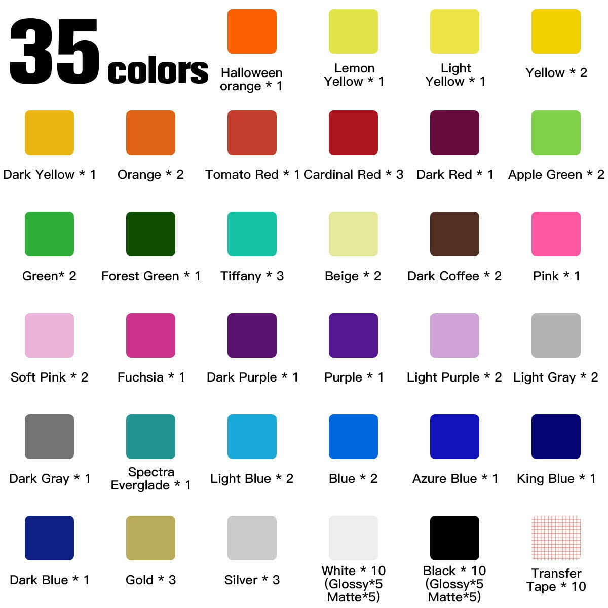 HTVRONT 80 PCS Permanent Adhesive Vinyl Sheets include 70 Vinyl Sheets 12" x 12" & 10 Transfer Tape Sheets for