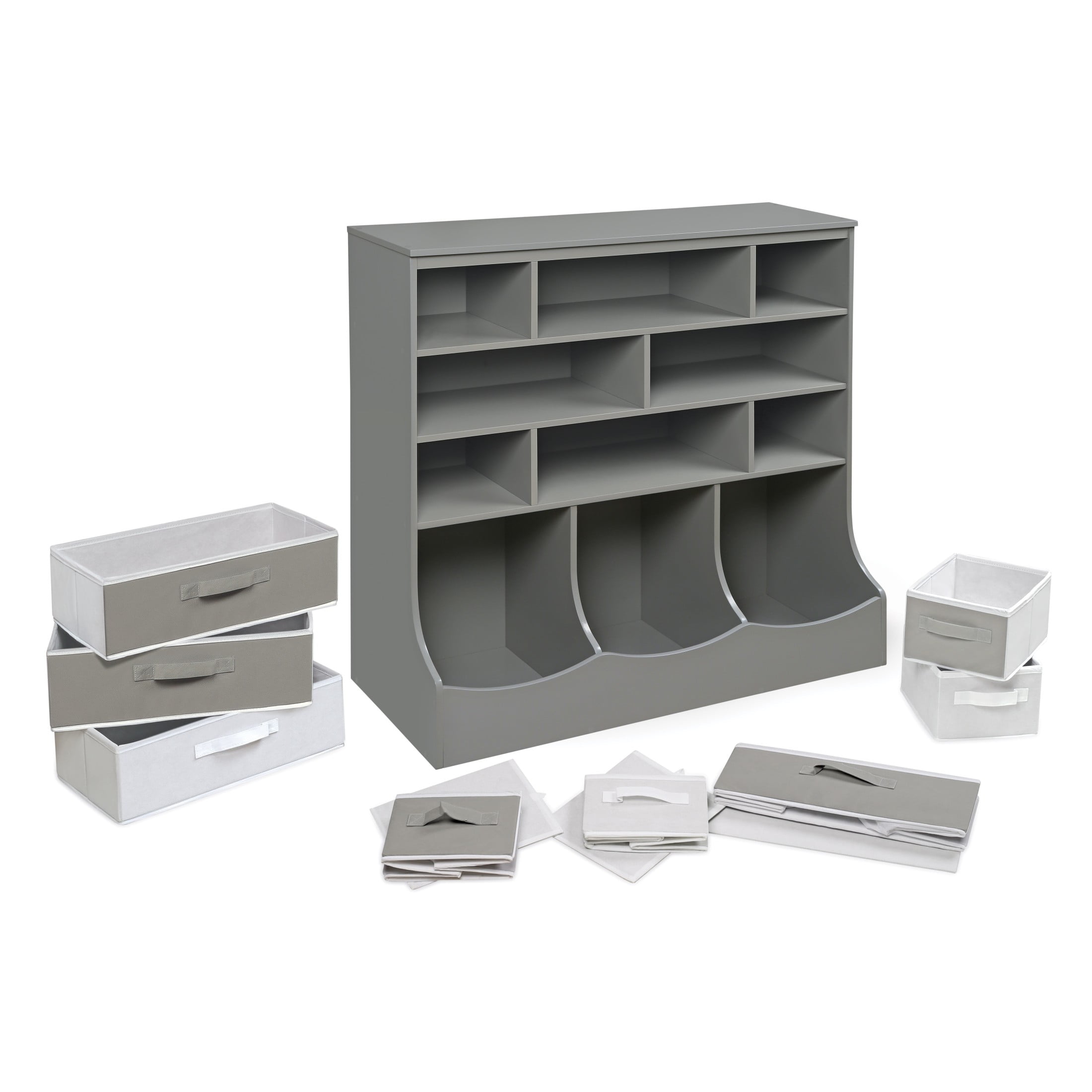 Badger Basket Children's Wooden Storage Station with Eight Baskets 51 gal Toy Storage Cube, Gray