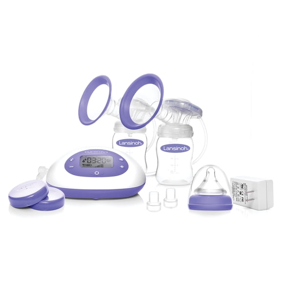 Lansinoh SignaturePro Double Electric Breast Pump for Breastfeeding, Portable Pump Adjustable, Includes 25mm Flanges & 2 Lansinoh Baby Bottles