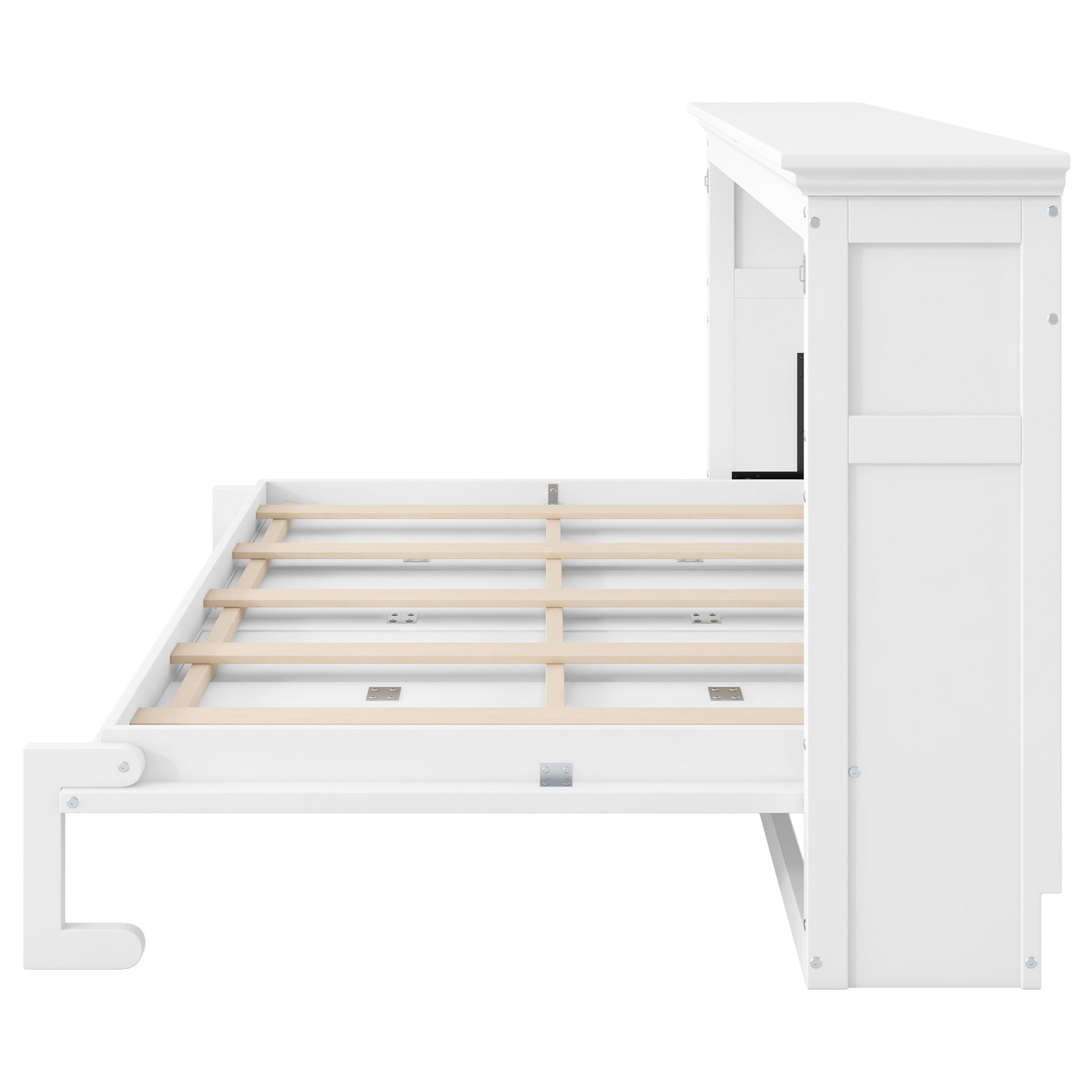 Noble House Halden Twin Size Pine Wood Murphy Bed, Hidden Foldable Wall Bed Cabinet with Slat Support, White