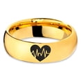 thumbnail image 2 of Tungsten Heart Beat HeartBeat Emoji Line CPR EMT Band Ring 7mm Men Women Comfort Fit 18k Yellow Gold Dome Polished, 2 of 4