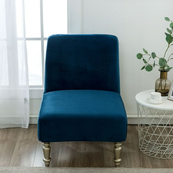 XmhyTop Armless Chair Cover,Stretch Removable Non-Slip Chair Cover for Accent Chair Without Arms Furniture Protector for Living Dining Room (Blue)