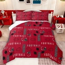 Homewish Football Sport Bedding Comforter Set,Rugby Helmet Twin Comforter Sets,Red Black Bedding Set For Boys Teens,Breathable Home Decor Reversible,2pcs