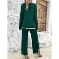 thumbnail image 2 of SWSMCLT Women's 2 Piece Outfits Dressy Long Sleeve Lounge Sets Knit Sweater Top Wide Leg Pants Holiday Casual Pant Suits Tracksuits Green Medium, 2 of 5