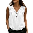 thumbnail image 3 of Pounoo Tank Tops for Women V Neck Sleeveless Button Front Plain Detail Loose Fit Shirts Casual Daily Lightweight Camisoles, 3 of 10