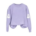 thumbnail image 7 of YOIAVAIOY Womens Ghost Sweatshirt Novelty Graphic Print Fleece Sweatshirts Long Sleeve Round Neck Festival Tops Causal Holiday Outfits Purple XXL, 7 of 7