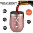 thumbnail image 3 of Personalized Initial Gifts 12 Ounces Stainless Steel Wine Tumbler with Straw Brush Rose Gold Insulted Mug Wedding Bridesmaid Birthday Graduation Gift for Men Women Monogrammed Gift (K), 3 of 6