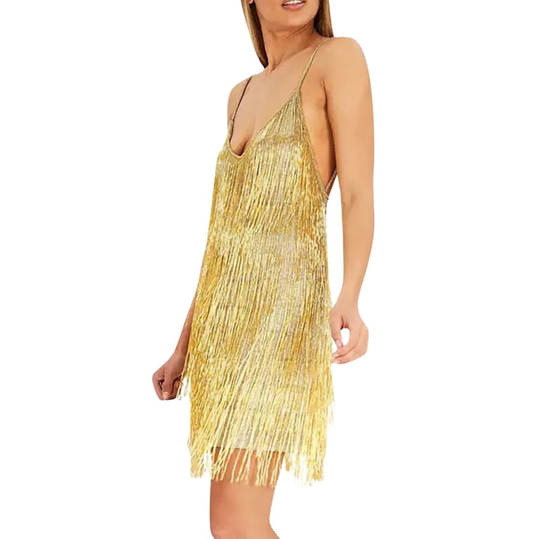 HJYCHN Elegant Women's Sequin Evening Gown Sleeveless Backless Mini Party  Dress with Tight Fit Gold L - Walmart.com