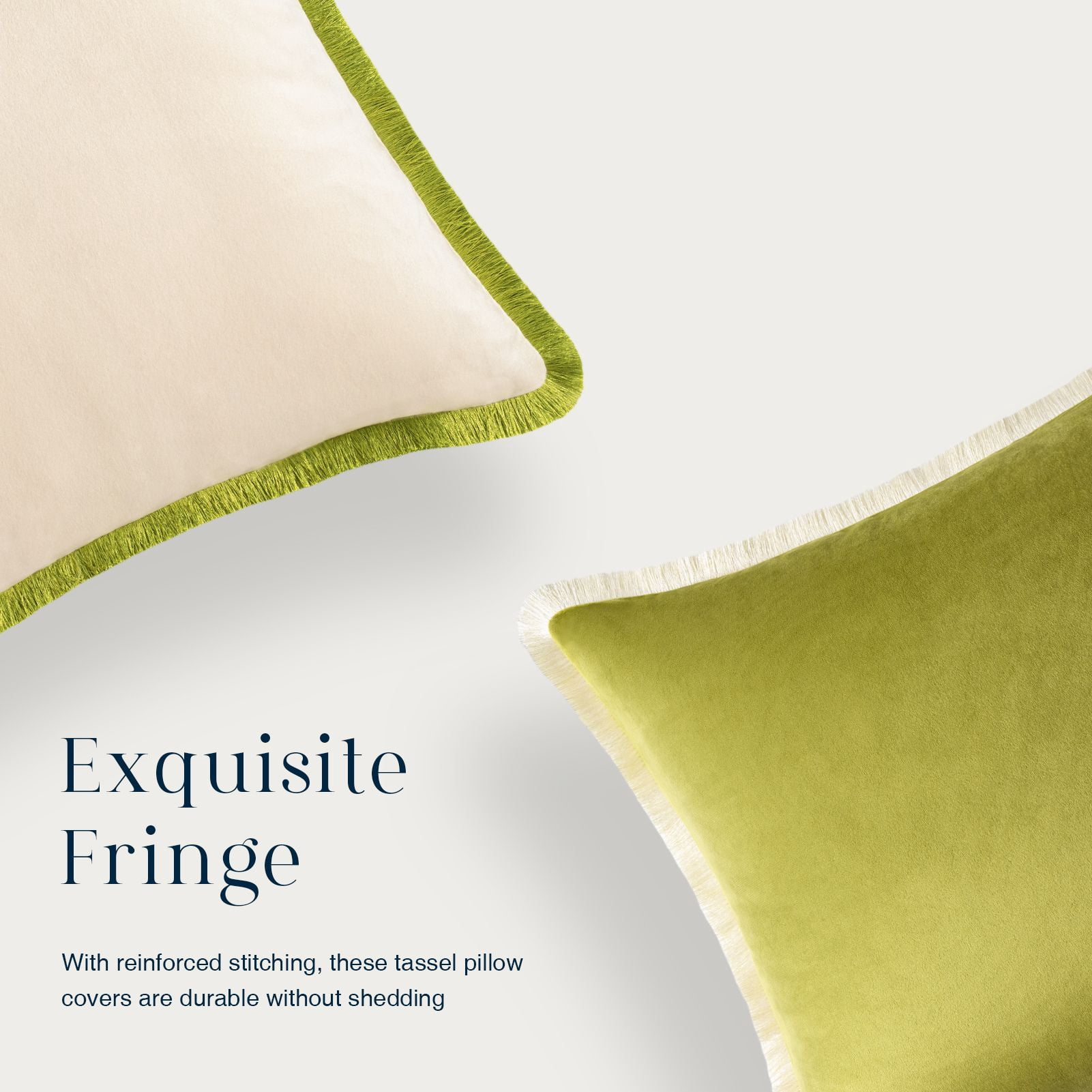 Phantoscope Velvet Decorative Throw Pillows with Inserts, Double-Sided Two-Tone Tassel Trim, 18 x 18 in, Light Green, 2 Pack