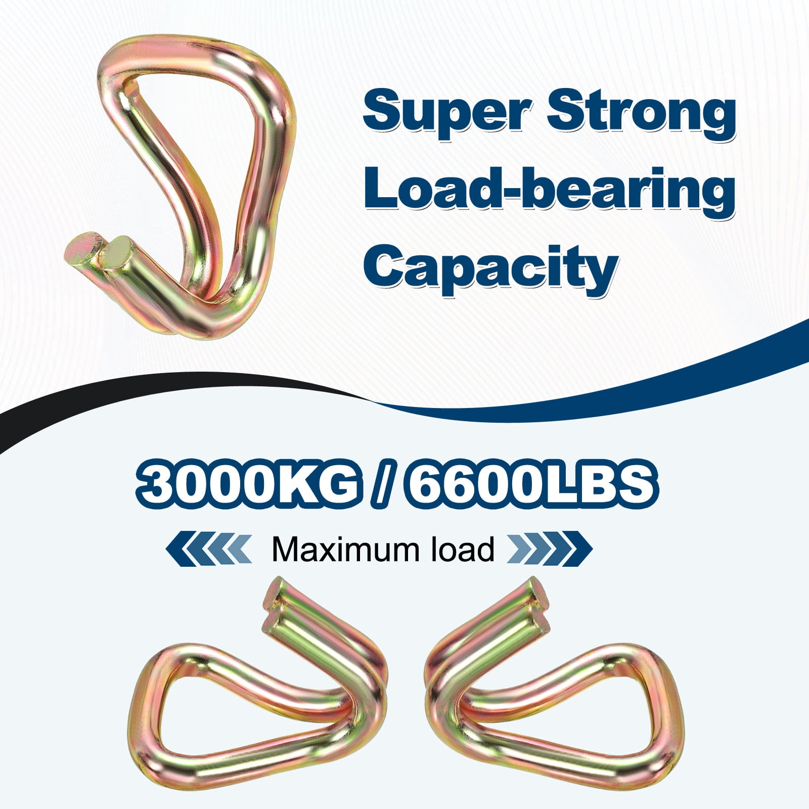 Uxcell Ratchet Double J Strap Hook Load 6600lbs, 5Pcs Heavy Duty Tie Down Strap J-Hook Cargo Hook for 1.5 Inch Tie Down Strap Webbing on Car Truck Trailer, Gold Tone (ID: 38 mm / 1.5")
