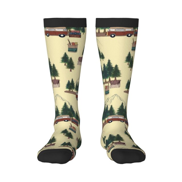 Fotbe Camping Caravan 1 Calcetas Divertidas Estampadas para Hombre y Mujer, Calcetas de Algodón hasta la Rodilla para Caminar, Correr, Enfermería y Embarazo