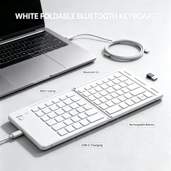 Slim Wireless Foldable Keyboard | Silent Keys, Type-C Rechargeable, Linux Compatible, Compact Portable Keyboard for Travel, Office & Tablets