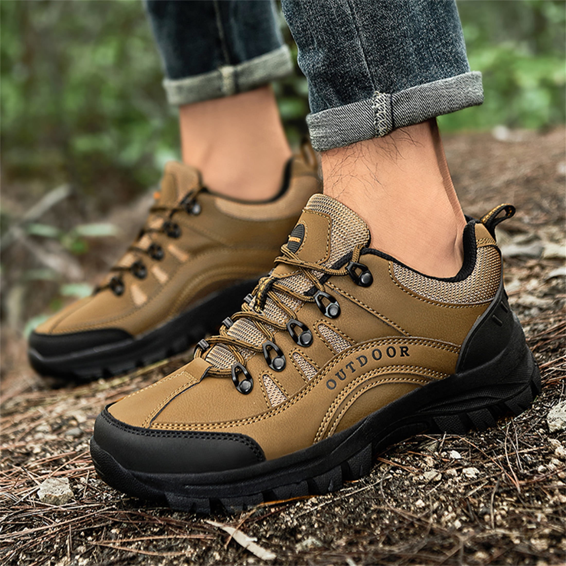 LASUDRAA Men's Hiking Shoes Waterproof Non-Slip Low-Up Sport Shoes Comfortable Outdoor Sneakers