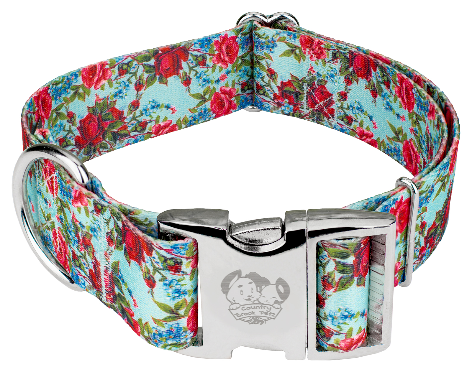 Country Brook Petz® 1 1/2 Inch Premium Vintage Roses Dog Collar
