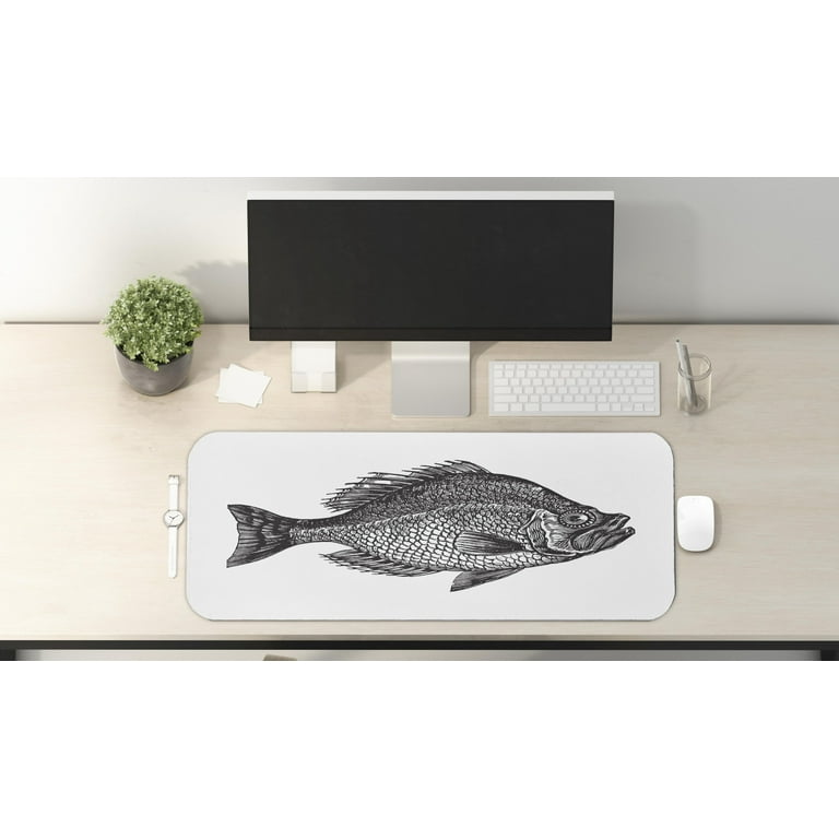 Fish Computer Mouse Pad, Vintage Design Rock Bass Fish Hand Drawn in Black  and White Aquatic Image, Rectangle Non-Slip Rubber Mousepad Large, 31 x  12 Gaming Size, Black White, by Ambesonne 
