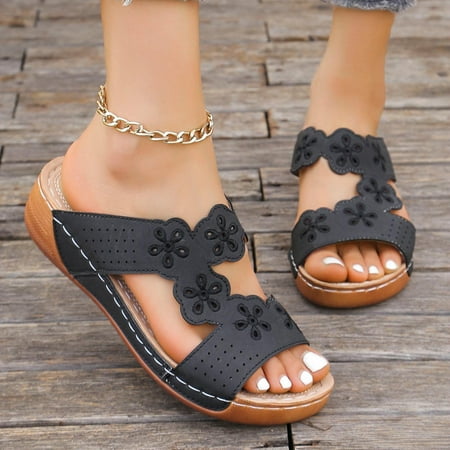 

Byikun Women Sandals Comfort Narrow Hidden Wedge Orthopedic Sandals for Women Rainbow Flip Flops Womens Popular Fit PU Active Solid Perfect Fit Sandals for Women 2024 for Madam