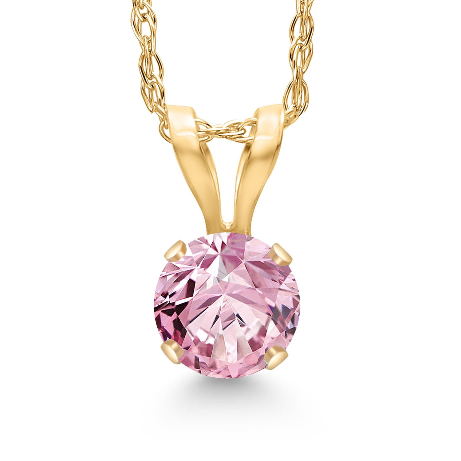 Gem Stone King 14K Yellow Gold Pink Lab Grown Diamond Pendant Necklace for Women | 0.25 Cttw | Gemstone April Birthstone | Round 4MM | With 18 inch Chain