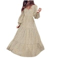 thumbnail image 2 of QJUHUNG Liquidation d'Automne Femmes Décontractée en Mousseline Ajustée Col en V Grand Pendentif Robe à Manches Longues à Fleurs, 2 of 6