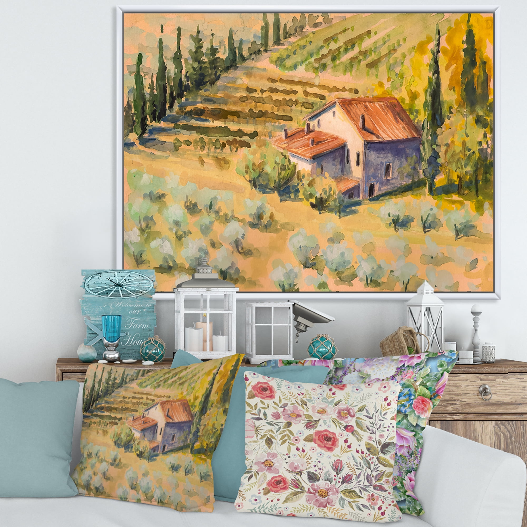 Designart 'Little Farmhouse In Countryside' Country Framed Canvas Wall Art Print
