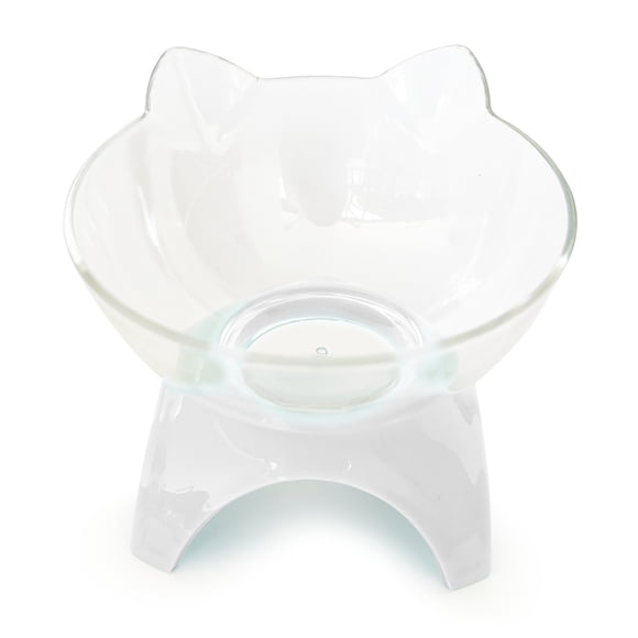 Comedero Elevado Transparente Kitten Para Gato Blanco