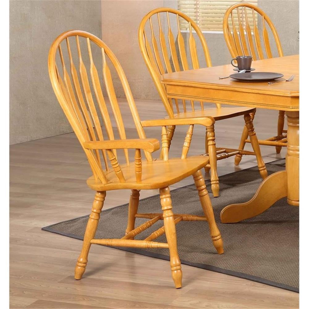 Pemberly Row Dining Chair with Arms Light Oak Solid Wood Armchair