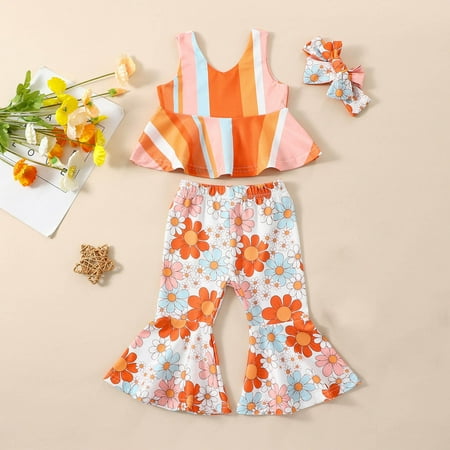 

Simplmasygenix Baby Sets Clearance Summer Dress Toddler Kids Baby Girls Fashion Cute Flower Print Ruffles Vest Flared Pants Hairband Suit