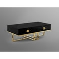 thumbnail image 5 of Hilo Coffee Table - 2 Drawers, Hight Gloss Lacquer Finish, Polished Stainless Steel Base, Black/Gold, 5 of 10
