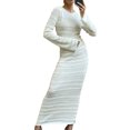 thumbnail image 1 of Faithtur Robe Longue Moulante pour Femmes Couleur Unie Col Rond Manches Longues Printemps Automne Mode Robe Tricotée, 1 of 9