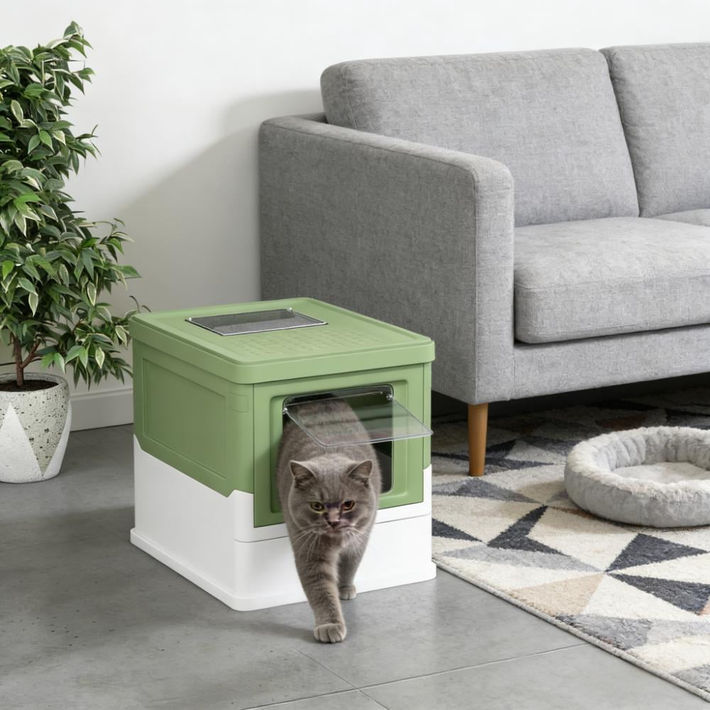 Fully Enclosed Cat Litter Box with Front Entry
