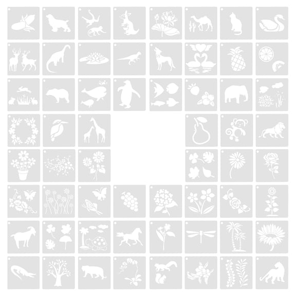 OUNONA 60 Pieces Animal and Plant Wall Stencils for Painting, Reusable Hollow-out Drawing Templates, Kids and Adult Art Craft Set