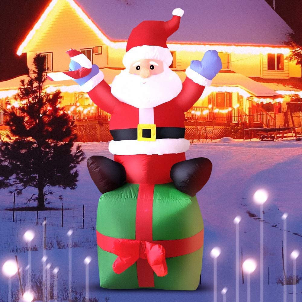 6FT Chrismas Inflatables Santa Claus Take a Gift with Lights Blow Up Yard Lawn Decorations for Outdoor Indoor Holiday