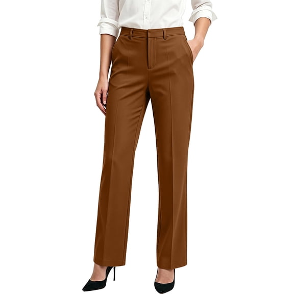 JGTDBPO Dress Pants for Women High Waist Straight Leg Button Zipper Work Pants with Pockets Business Casual Office Travel Outfit Brown S