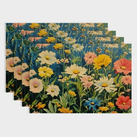 

Pratyus Flowers Linen Placemat Set of 4 Ideal for Birthday Parties Christmas Restaurants Buffets & Home Decoration 18x12in