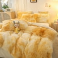 thumbnail image 3 of Wajade Plush Duvet Cover Set 3 Piece - Luxury Ultra Soft Fluffy Fuzzy Comforter Cover with 2 Pillow Shams Faux Fur Bedding Set,Full Size,Yellow White Ombre, 3 of 6